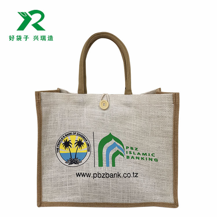时尚纽扣手提麻布袋定制