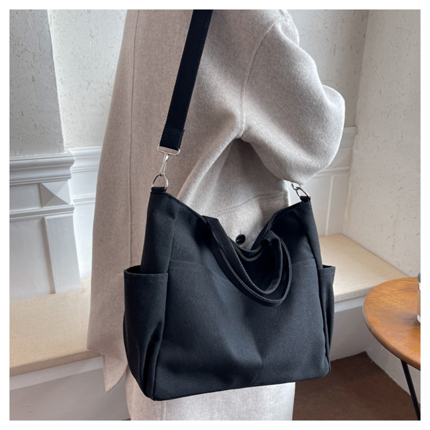 新款文艺多口袋手提托特包