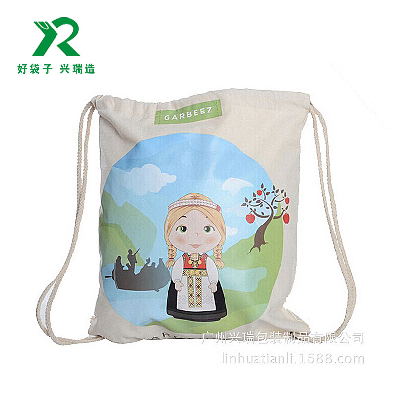  烫画原创棉麻袋双肩抽绳袋帆布背包袋定制